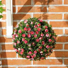 Pink Decorative Items Homcom Set of 2 Topiary Rose Balls 28cm Artificial Plant 2pcs