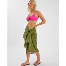 Cotton - Women Swimwear Accessorize Cotton Checked Tassel Sarong - Khaki