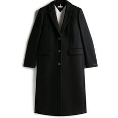 Tommy Hilfiger Sort Frakker Tommy Hilfiger Lang Frakke Uldblanding Uldblanding Bomuld - Sort Kashmir