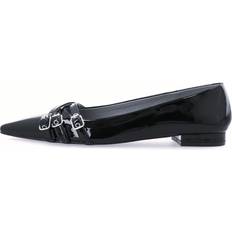 Dam - Läderimitation Ballerinaskor Bianco Pointy Flat Buckle Faux Leather Ballerina - Black Patent