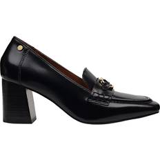 Stockton Mews Leather Trim Block Heel Loafers - Black