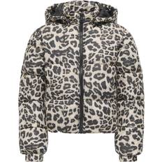 Beige - Piger Jakker Only Kogdalia SHT Puffer AOP Jacket Overtøj - Silver Mink/Leo