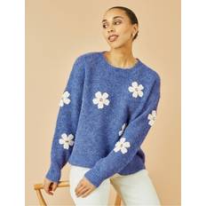 Women Jumpers Yumi Crochet Flower Relaxed Fit Jumper With Crochet - Blue