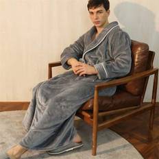Men - Velvet Underwear Shein Long Thick Velvet Bathrobe With Simple Dark Collar Coral Fleece - Dark Collar