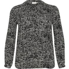 3XL Blouses Kaffe Curve Langarm Bluse Regular Fit Black Turtledove Graphic Dot - Schwarz Weiss