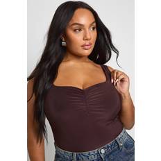 boohoo Plus Double Layer Ruched Front Bodysuit - Brown