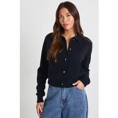 XL Cardigans boohoo Heart Button Collared Knitted Cardigan - Black