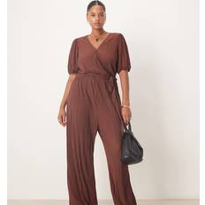 Vila Jumpsuits & Overaller Vila Curve Plisserad Jumpsuit Med Omlottdesign - Brown