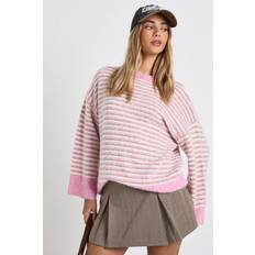 L Jumpers boohoo Super Soft Thin Stripe Oversized Knitted Jumper - Pink