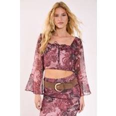 Paisley Tops Nasty Gal Ruffle Fluted Sleeve Top Rust - Orange