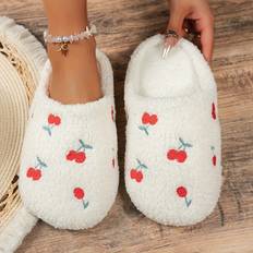Women Slippers Temu Elegant Cherry Slip-On Slippers Soft Fabric - Cozy Textured