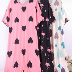 Blommiga Nattlinnen Temu Summer Short Sleeve Sleep Dresses Loose Size - Flamingo Floral Print