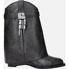 Givenchy Ankle Boots Givenchy Vintage Effect Leather Ankle Boots with Side Detail and Wedge Heel - Black