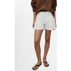 Mango White Trousers & Shorts Mango Frayed Hem and Pleats Denim Shorts - White