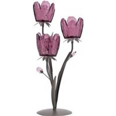 3 Stem With Plum Glass On Taupe Base Purple