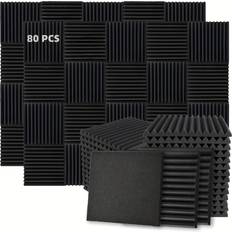 Acoustic Treatment Temu Hertber 80pcs Black Soundproof Foam Panels