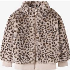 Grå Jakker Børnetøj Name It Teddyjakke Oxford Tan Med Leopardprint Og Lynlås - Brun/Sort