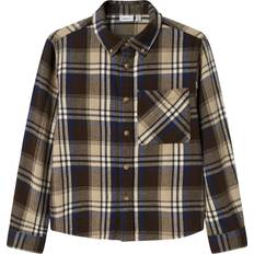 134/140 - Drenge Skjorter Børnetøj Name It Nkmnoland LS Nreg Shirt Delicioso Skjorte - Blå/Brun/Hvid