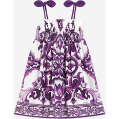 Purple Dresses Children's Clothing Dolce & Gabbana Majolica Sleeveless Poplin Dress White Purple