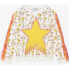 Yellow Tops Stella McCartney Kids Girls White Cotton Sweatshirt Yellow Star Fringing - Multicoloured