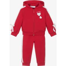 Girls - Red Tracksuits Monnalisa Girls Red Cotton Diamanté Heart Tracksuit With Side Stripe