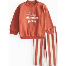 Tu Other Sets Tu Pumpkin Print Sweatshirt Stripe Trousers Set - Orange Orange