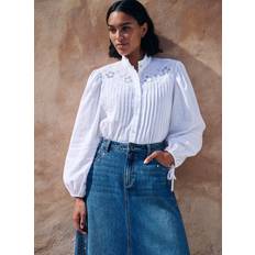 Wide Blouses Tu Embroidered Pintuck Cotton Blouse - White
