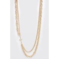boohooMAN Mens Gold Multi Chain Cross Detail Necklace