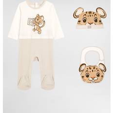 Leopard Øvrige sæt Børnetøj Dolce & Gabbana Ivory Cotton Leopard Cub Babysuit Set 3-Piece White