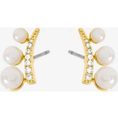 Gold Plated Crystal Pearl Mini Climber Earrings - Gold