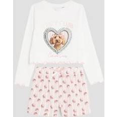 Girls Pink Puppy Bow Heart Pyjama Set