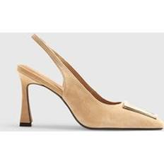 Faux Suede Sling Back Court Shoes - Beige