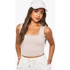 Women Tank Tops boohoo Soft Slinky Square Neck Vest Top - Beige