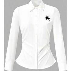 White Shirts Shein Teen Girl's Casual Knight Print Long Sleeve Single-Breasted Shirt - Autumn