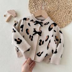 Cardigans Children's Clothing Shein Babygirl Casual Leopard Print Knitted Cardigan - Autumn/Winter