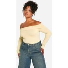 Women - Yellow Shapewear & Under Garments boohoo Plus Overdyed Cotton Bardot Long Sleeve Bodysuit - Yellow