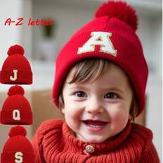 Red Beanies Children's Clothing Shein Embroidered Personalized Baby Knitted Hat 26 Letter - Beanie