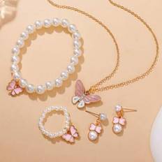 Pink Jewellery Sets Shein Elegant Charming Jewelry Set Pearl Bracelet Butterfly - Necklace