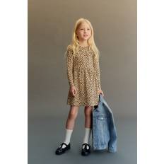 H&M Bomullsklänning Med Tryck - Beige/Leopardmönstrad