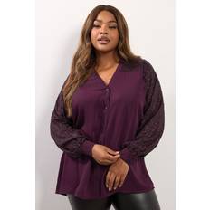 Sequins Blouses Yours Curve Purple Sequin Notch Neck Blouse - Purple