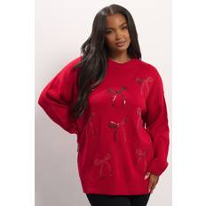 Sequins Tops Yours Sequin Bow Knitted Jumper Women - Red