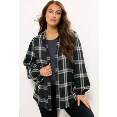 Checkered - Women Tops Yours Check Balloon Sleeve Blouse Plus Size - Black