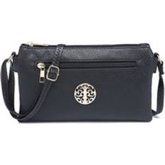 Small Front Zipper Slim Multi Compartments Crossbody Purse Bag - Black