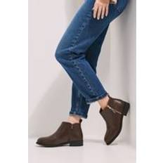 Maddy Side Zip Flat Ankle Boots - Brown