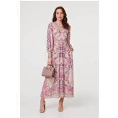 Floral Border Print Empire Maxi Dress - Pink