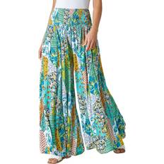 Paisley Trousers & Shorts Roman Paisley Elastic Waist Palazzo Trousers - Aqua