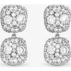 Jon Richard Rhodium Plated Pave Square Double Drop Earrings - Silver