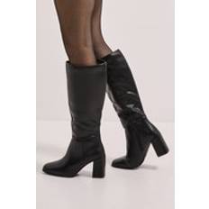 Faux Leather - Women High Boots Dorothy Perkins Faux Leather Square Toe High Heel Knee Boots - Black