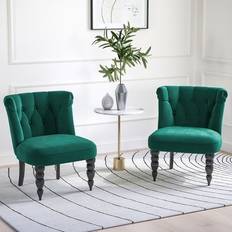 Homcom Green Armchairs Homcom Velvet Accent Chair Set Of 2 Dark Green Armchair