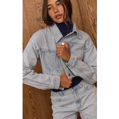 Cropped denim jacket PrettyLittleThing Balloon Sleeve Cropped Denim Jacket - Light Blue